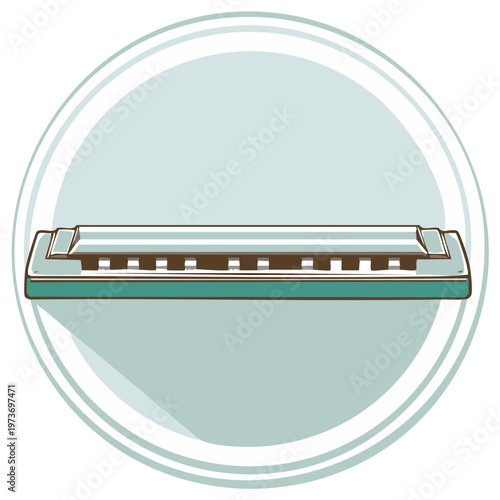 Harmonica Musical Instrument with Shadow and Circular Frame