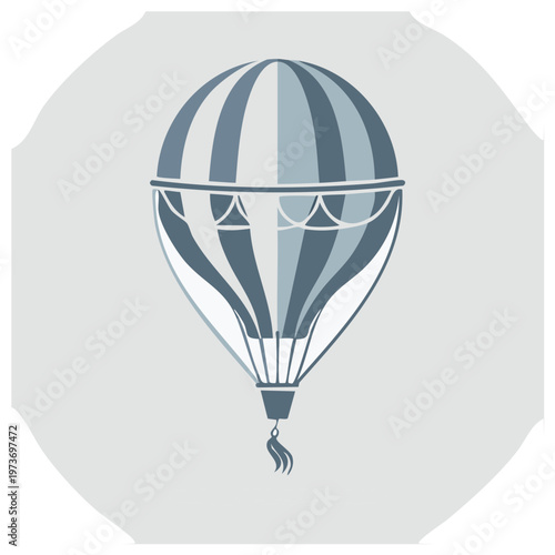 Retro Hot Air Balloon Illustration with Striped Pattern and Gondola