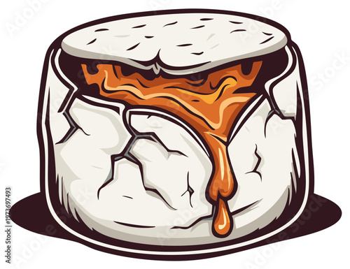 Cracked White Egg with Dripping Caramel Sauce Illustration