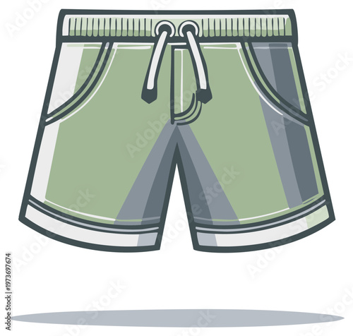 Casual green athletic shorts with drawstring cartoon vector illustration