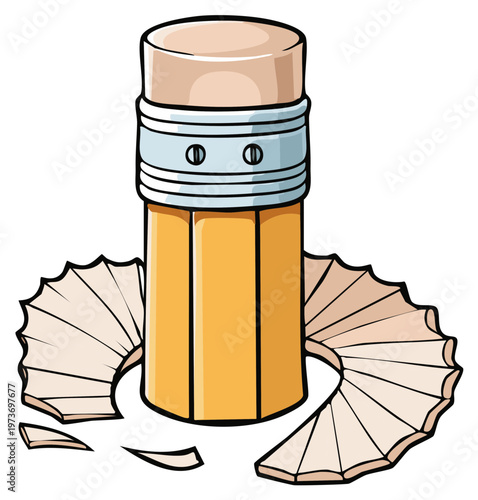 Sharpened Yellow Wooden Pencil with Eraser and Wood Shavings