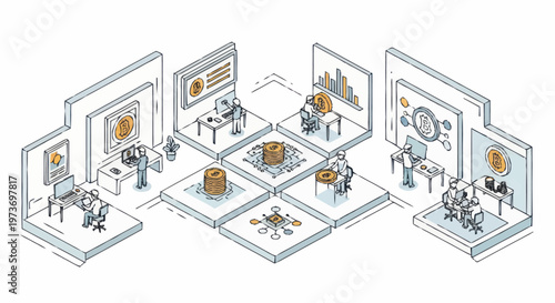 Isometric Illustration of a Modern Business Exhibition Booth Design.