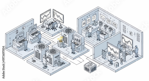 Isometric Illustration of a Modern Art Gallery Exhibition.
