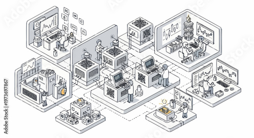 Isometric Illustration of a Modern Technology Research and Development Hub.