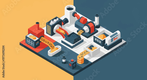 Isometric Factory Production Line Automation Concept.