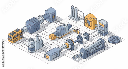 Collection of Industrial Mechanical Components and Parts.