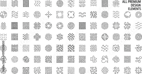 An extensive compilation of intricate black and white line art patterns and design elements for graphic creation.