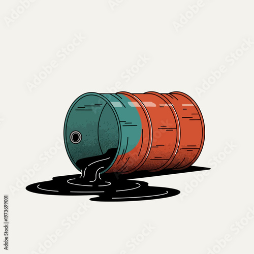 oil barrel spilling dark crude oil onto a neutral background highlighting environmental pollution industrial waste and the ecological crisis.