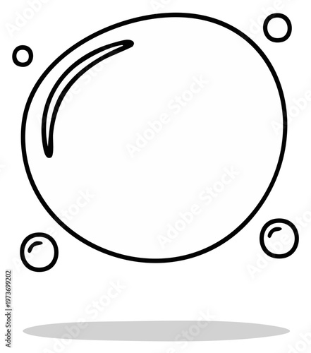 Outline Icon of a Bubble, Sphere with Reflection and Smaller Surrounding Bubbles