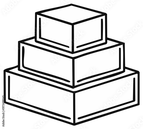 Simple line art icon of stacked blocks forming a three-step pyramid