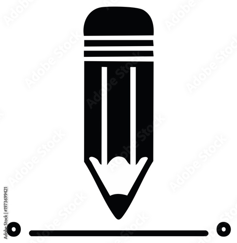 Black pencil with a pointed tip and eraser, drawing a straight line