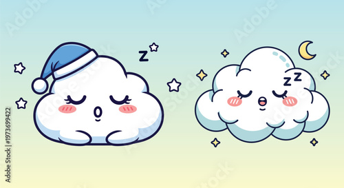 Sleepy Clouds Wearing a Hat.