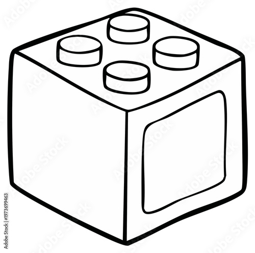 Simple outline drawing of a four stud building block toy