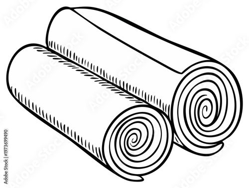 Rolled paper towels illustration, hand-drawn black and white design