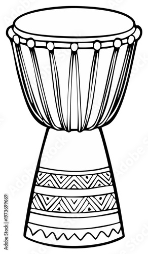 Traditional djembe drum illustration, black and white outline
