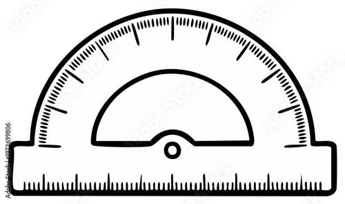 Drawn Protractor With Measurement Markings For Calculating Angles And Geometry