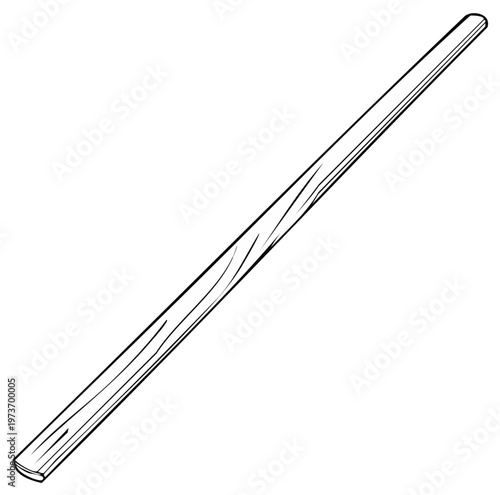 Long wooden staff or bo staff minimalist black and white line art illustration