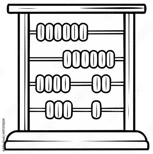 Outline Abacus Illustration with Simple Math Tool for Counting Calculation Education and Learning