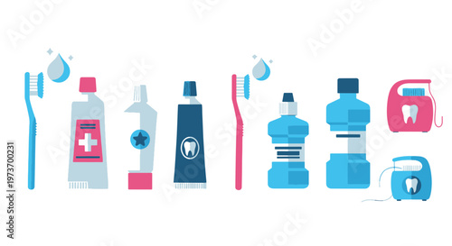 Dental Care Items Collection with Toothbrush and Dental Products