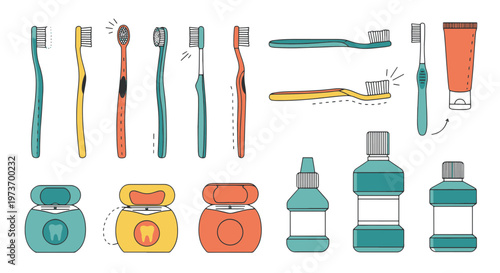 Dental Care Collection Featuring Toothbrushes Floss and Mouthwash