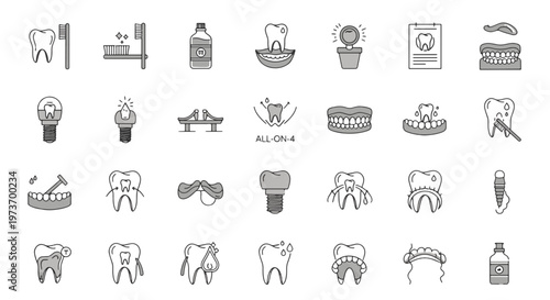 Dental Care Icons Set Toothbrush and Tooth Symbols Vector