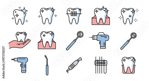 Dental Care Icons Collection Healthy Teeth and Tools