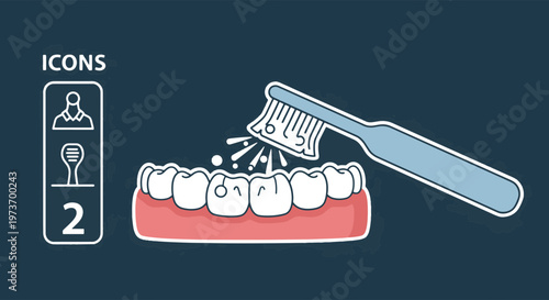 Dental Cleaning Icon with Toothbrush and Teeth with Water Splash