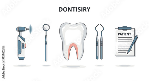 Dental Equipment and Tooth Icon with Patient Chart for Dental Clinic