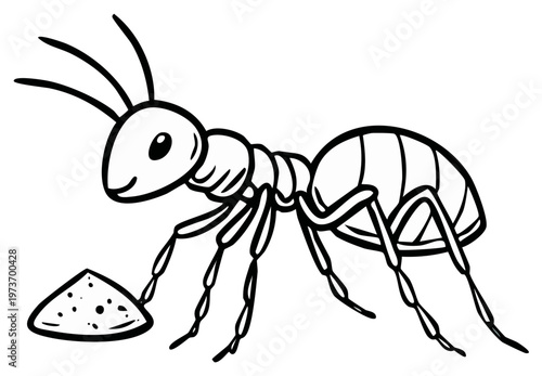 Hand-Drawn Illustration of an Ant Carrying Crumb Mound