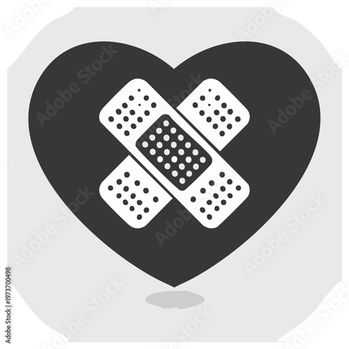 Heart symbol with cross bandage indicating care and medical attention