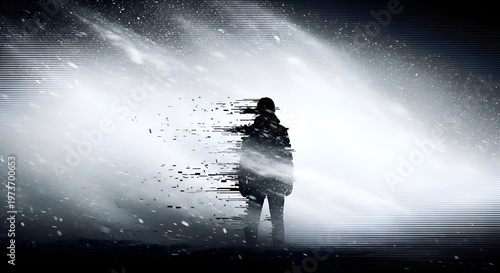 Dissolving Figure in Snowy Glitch Effect