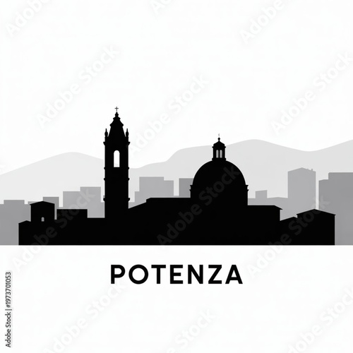 Potenza Skyline Silhouette — A Historic Mountain Capital in Basilicata Italy Vector Illustration