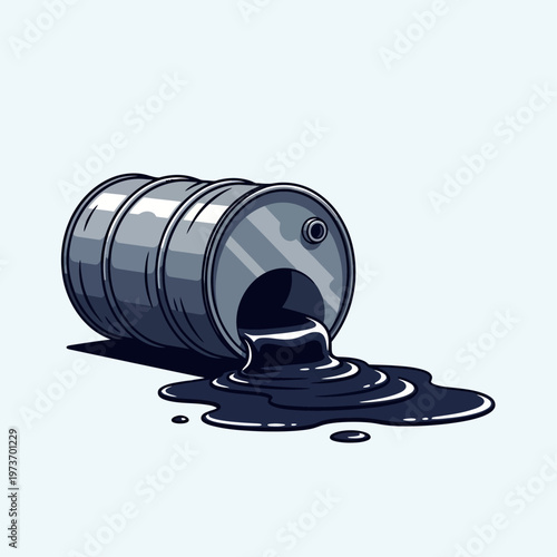 oil barrel spilling crude oil creating an oil spill and environmental pollution symbolizing industrial waste and ecological damage.