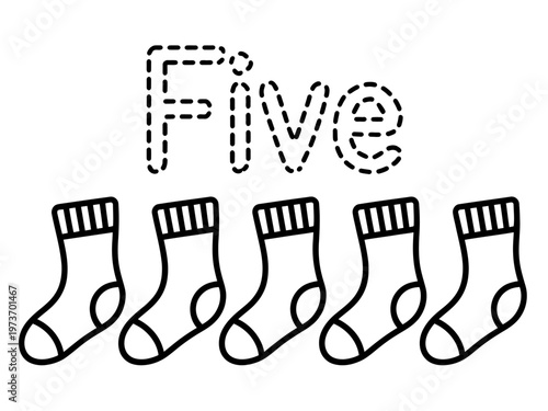 Five socks with ribbed cuffs and toes illustration