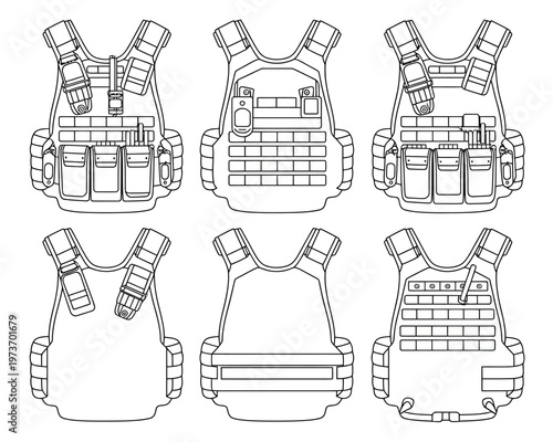 Tactical vest with various pockets and pouches for military or outdoor use  six views