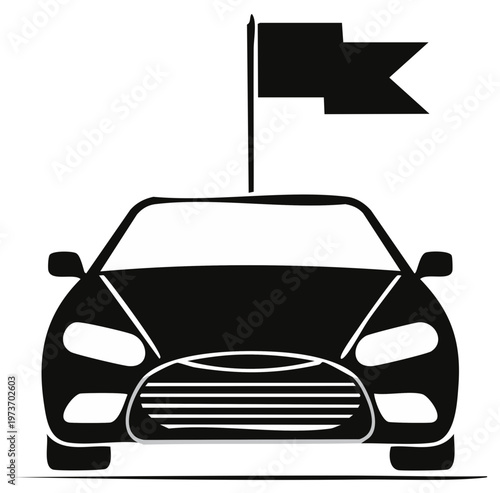 Car with Flag Illustration a simple visual showcasing Vehicle with attached Black Flag for events and racing
