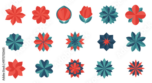 Colorful geometric rosettes with vibrant petals.