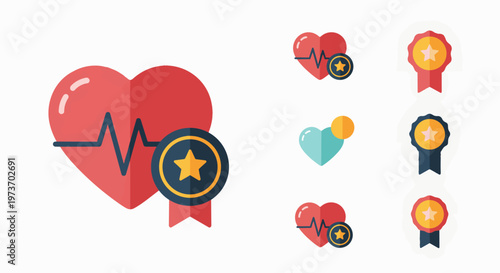 Heart with Medal and Pulse Line Icon.