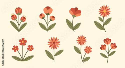 Colorful Flowers Pattern With Stylized Blossoms.