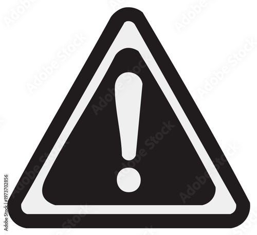 Black triangle warning sign with a white exclamation mark inside, symbol of caution and alert.