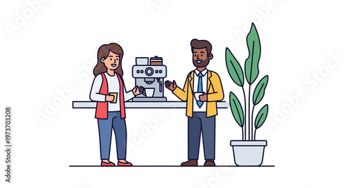 Colleagues Chatting at Office Coffee Station