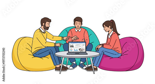 Colleagues Collaborating on Laptop in Lounge