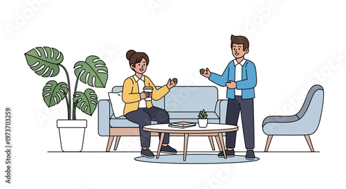 Colleagues Enjoying Coffee in Modern Office Lounge