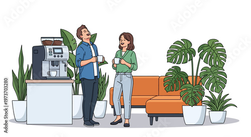 Colleagues Laughing Near Office Coffee Machine