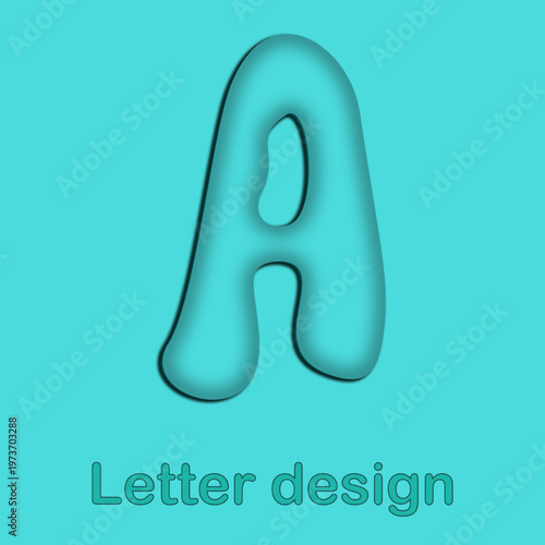 3D style bubbly and rounded typography of the letter A isolated on a solid bright teal background with text letter design.