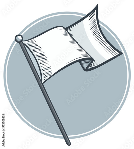 Waving white flag on a pole illustration symbolizing peace surrender or truce