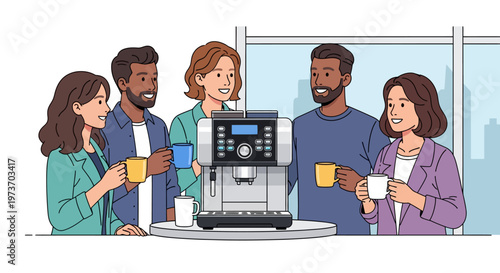 Colleagues Socializing Near Office Coffee Station