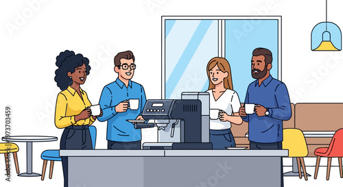 Colleagues Socializing Near Office Espresso Machine
