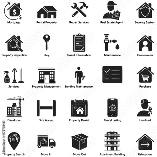 Property Management icon set. Editable line icons. Vector illustration