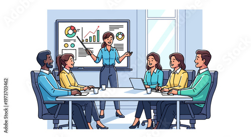 Confident Woman Presenting Data to Colleagues